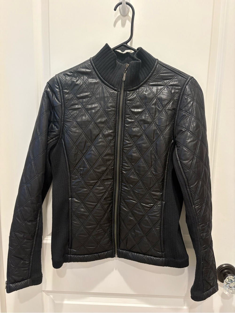 prAna Women’s Medium Black Quilted Full Zip Jacket Knit Panels